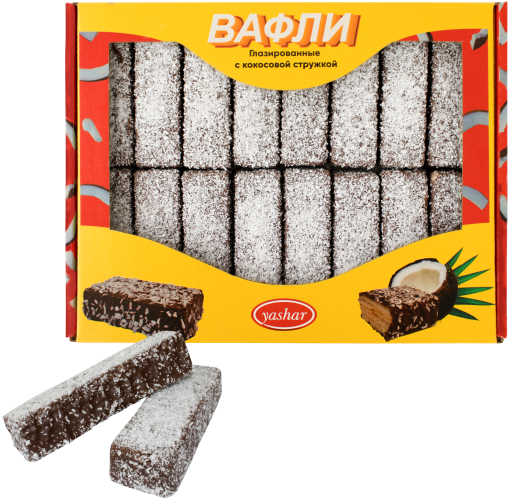 Кокос учкундары менен глазурланган вафли